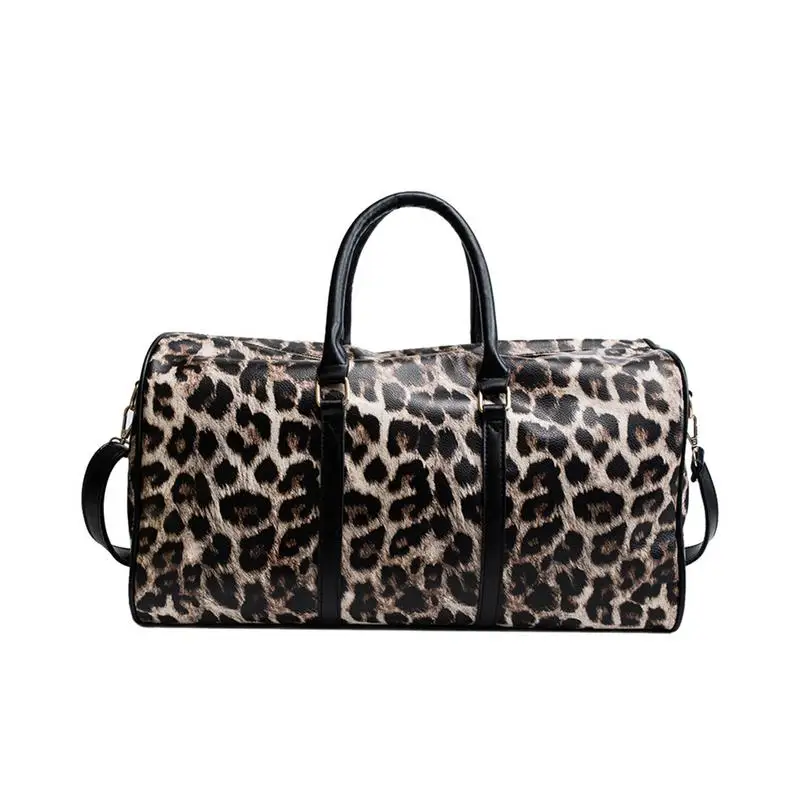 

Leopard Print Travel Bag Duffle Totes Large Capacity PU Handbags Trolley Bags Large For Women Female Traveling Weekend Bag Tote