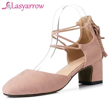 

Lasyarrow Cut Outs Casual Two Pieces Pumps Summer Sandals 2019 New Fashion Ankle Strap Gladiator Shoes Women Lace Up Zapatos