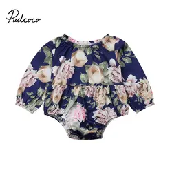 Pudcoco/комбинезон с цветочным рисунком для новорожденных девочек, комбинезон с длинными рукавами, осенне-зимняя одежда из хлопка