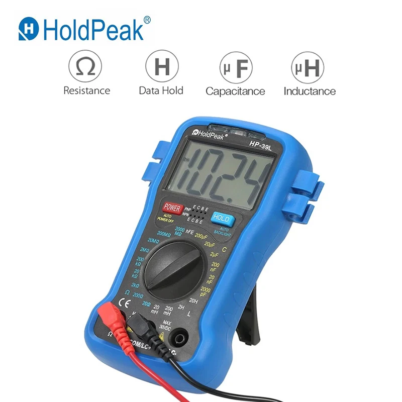 HoldPeak HP-39L Мини Ручной цифровой мультиметр Измеритель сопротивления емкости индуктивности Транзистор hFE тестер 1999 отсчетов