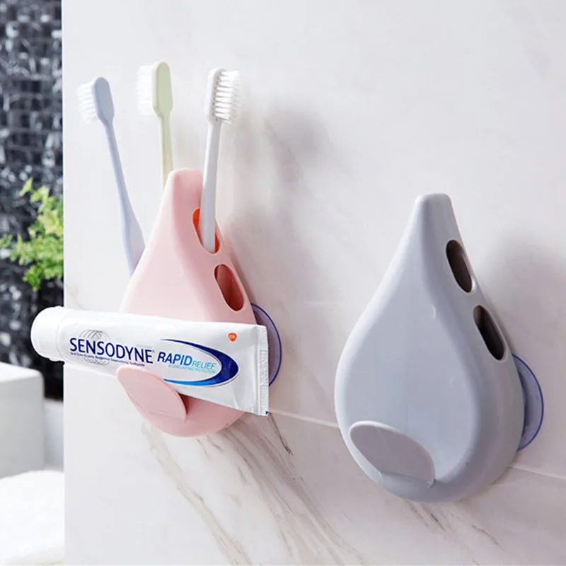 

Waterdrop Shape Toothbrush Toothpaste Holder Wall Mounted Heavy Duty Suction Cup Antibacterial Bathroom Storage Rack