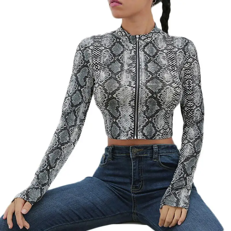 Женская уличная футболка со змеиным принтом на молнии с длинным рукавом Camiseta