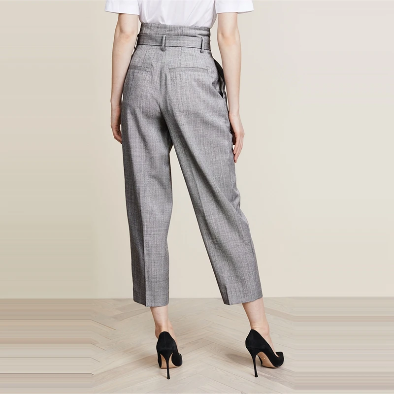 HDY Haoduoyi 2019 New Women Autumn Simple Gray High Waist Show Leg Long Metal Ring Bandage Show Thin Nine Minute Pants HDY Haoduoyi 2019 New Women Autumn Simple Gray High Waist Show Leg Long Metal Ring Bandage Show Thin Nine Minute Pants