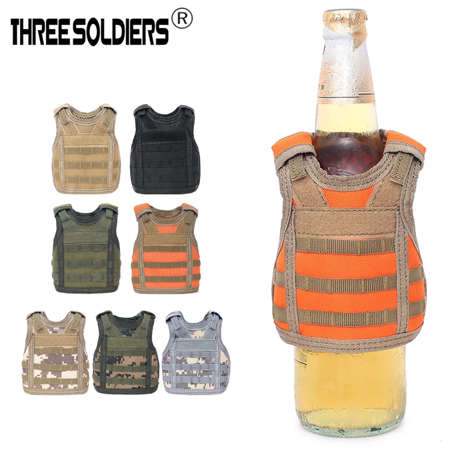 

THREE SOLDIERS Tactical Beer Bottle Cover Military Mini Miniature Molle Vest Personal Bottle Drink Set Adjustable Shoulder Strap