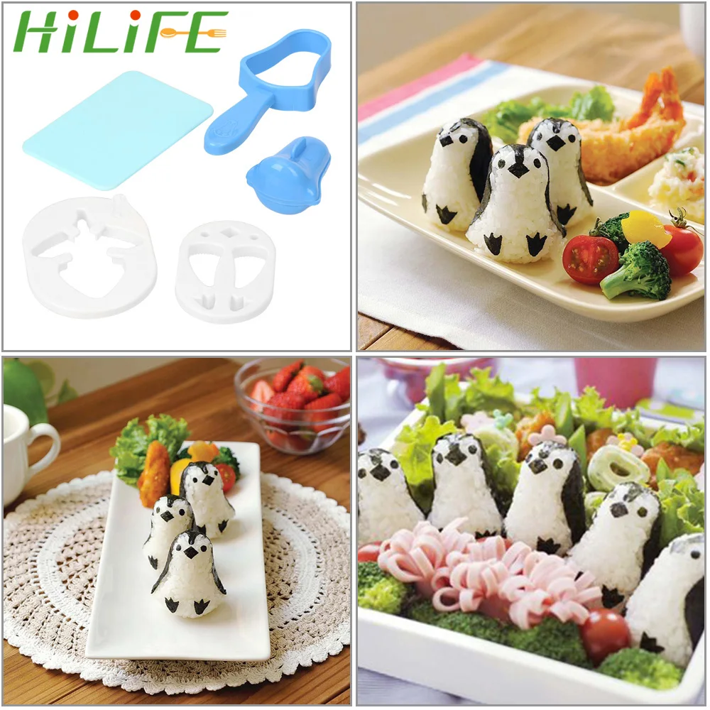 

HILILFE 1 set Penguin Sushi Maker Mold Sandwich Rice Ball Mould Sushi Nori Punch Pad Bento Tool Cooking Tools Rice Ball Mould