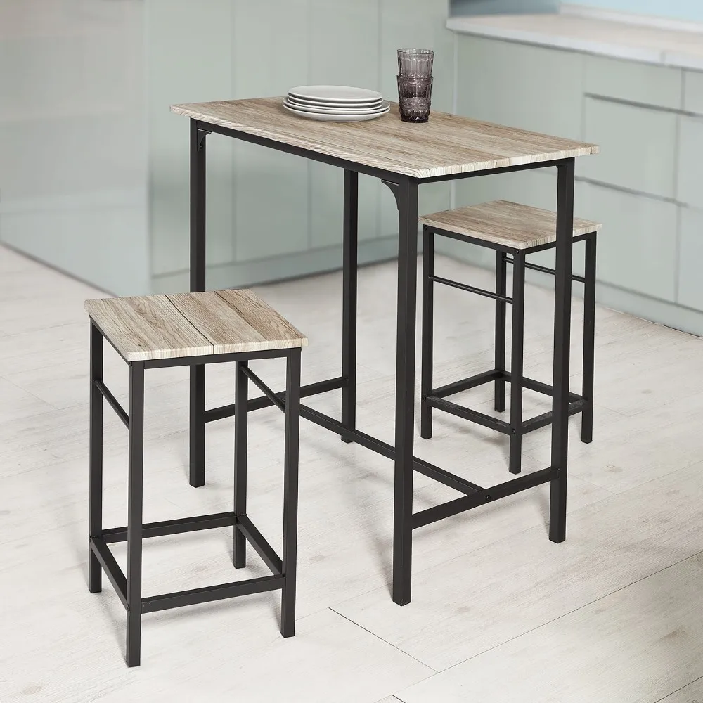 SoBuy OGT10-N Wooden Bar Set-1 Table and 2 Stools Home Kitchen Breakfast Furniture Dining Set