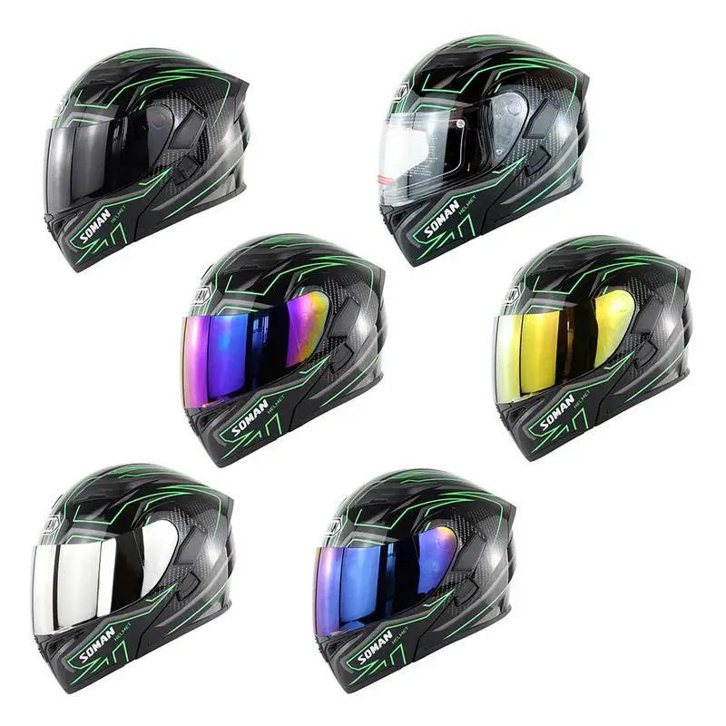 

ABS Stripe Pattern Motorcycle Helmet Green Lightning Double Lens Motorcycle Full Face Helmet Electric Vehicle Section Helmet
