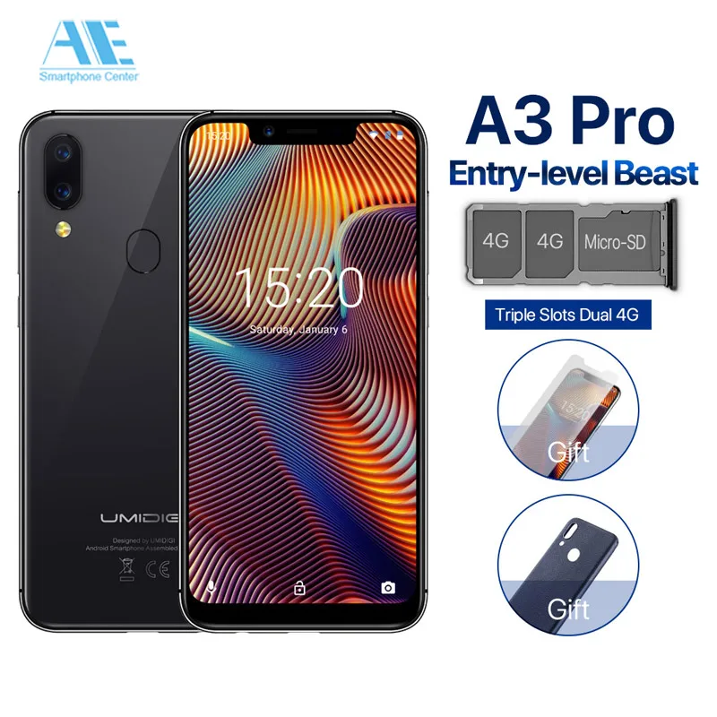 

UMIDIGI A3 Pro 5.7"19:9 FullScreen smartphone 3GB+16/32GB Quad core Global Band 12MP+5MP Face ID Android 8.1 4G LTE Cell phone