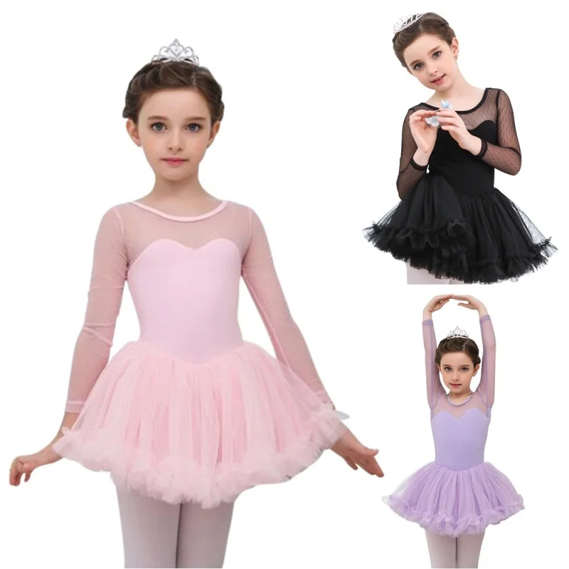 Новинка 2019 года, хлопковая танцевальная одежда для балета в горошек с длинными рукавами для девочек, сетчатая танцевальная гимнастическая