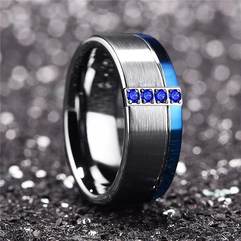Классические простые синие серебряные мужские ювелирные кольца с кристаллами Кольцо из нержавеющей стали для мужчин Панк стиль вечерние свадебные кольца