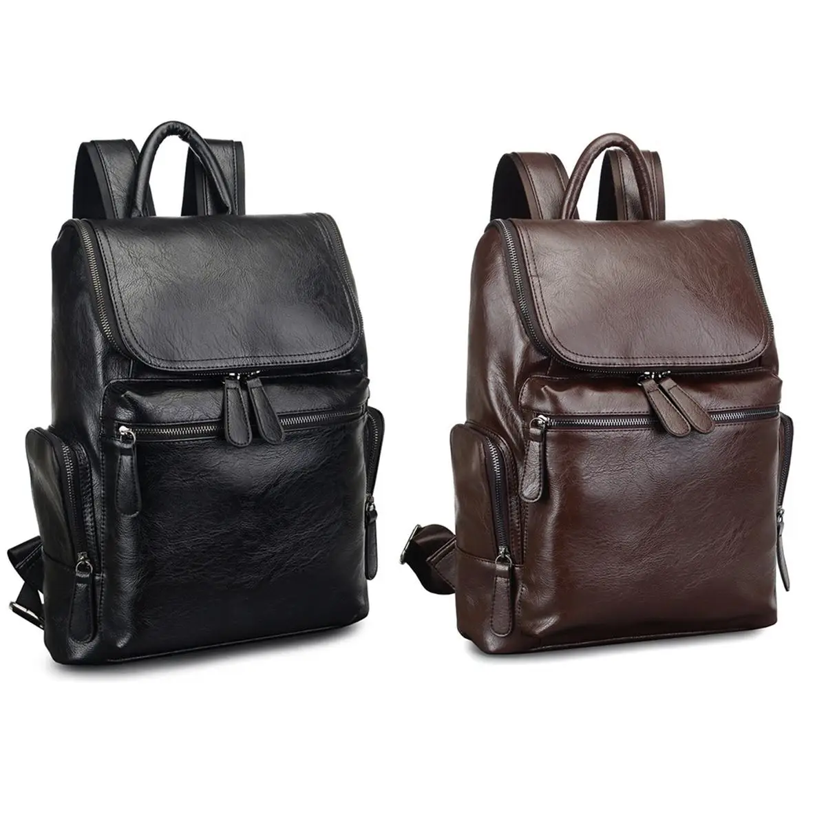 

Waterproof 15.6 inch Laptop Backpack Men's Fashion PU Leather Backpacks For Hiking Travel Camping