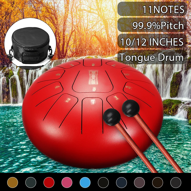 

SENRHY 10 inch Steel Tongue Hand Drum 11 Notes Pentatonic Scale Hank Drum Percussion Instruments with Many Accessories