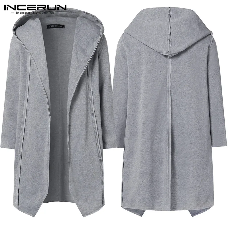 2018 Hiphop Mens Hoodies Sweatshirts Mantle Hoody Long Irregular Hem Hombre Solid Loose Fit Hoody Autumn Long Sleeve Cardigan