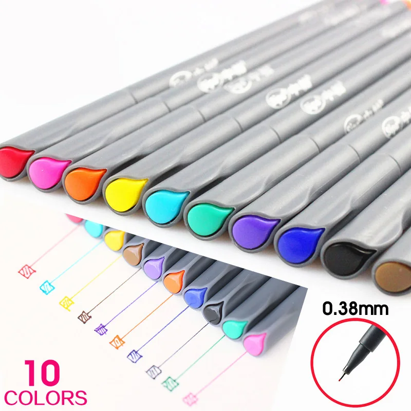 

10 pcs/Lot 0.38mm Colored Hook Line Pen For Manga Cartoon Design Watercolor Plastic Fineliner Permanent Markers Art Supplies