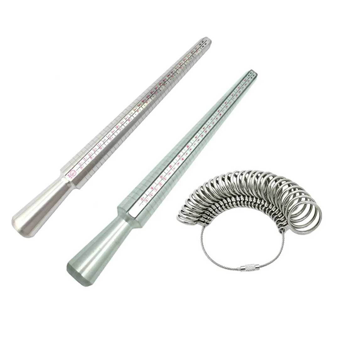 

Silver Ring Size Mandrel Stick Finger Gauge Ring Sizer Standard Measuring Jewelry Tool For EU UK Finger Sizer 2pcs/Set Shellhard