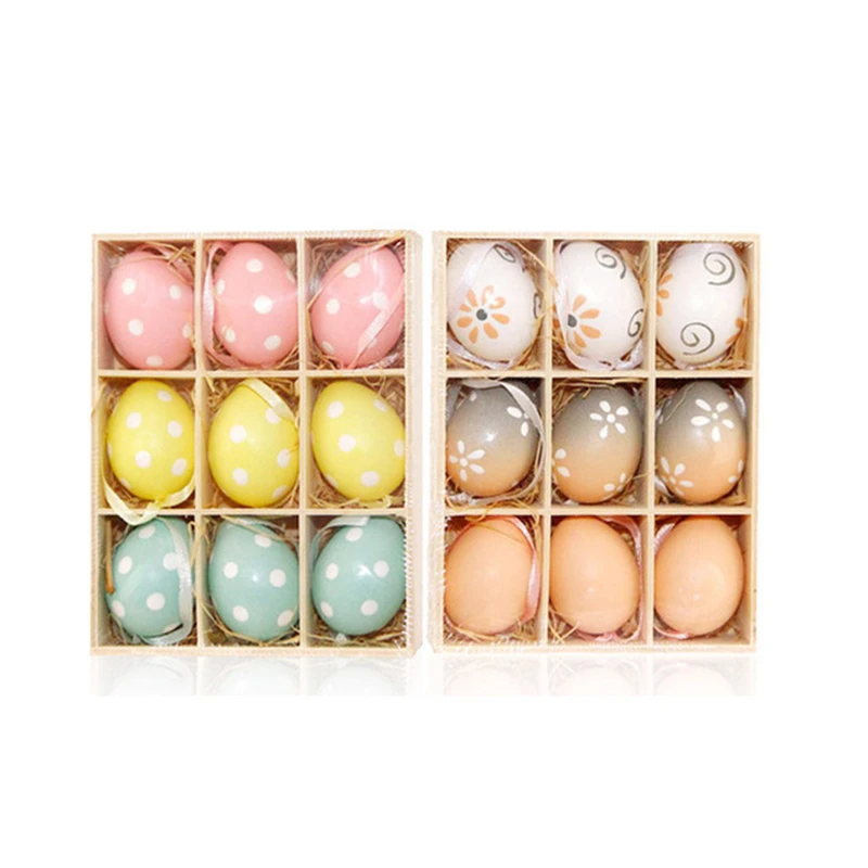 

DIY Easter Egg Ornaments Children's Toys Plastic Eggs Painted Decorative Pendant Gradient Wood Egg