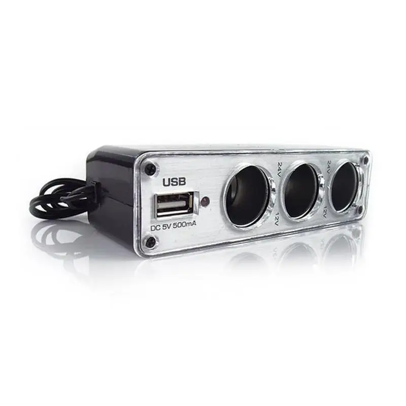 

3 Way 12V-24V Car Cigarette Lighter Socket Splitter Charger Power Adapter DC+USB Port Plug