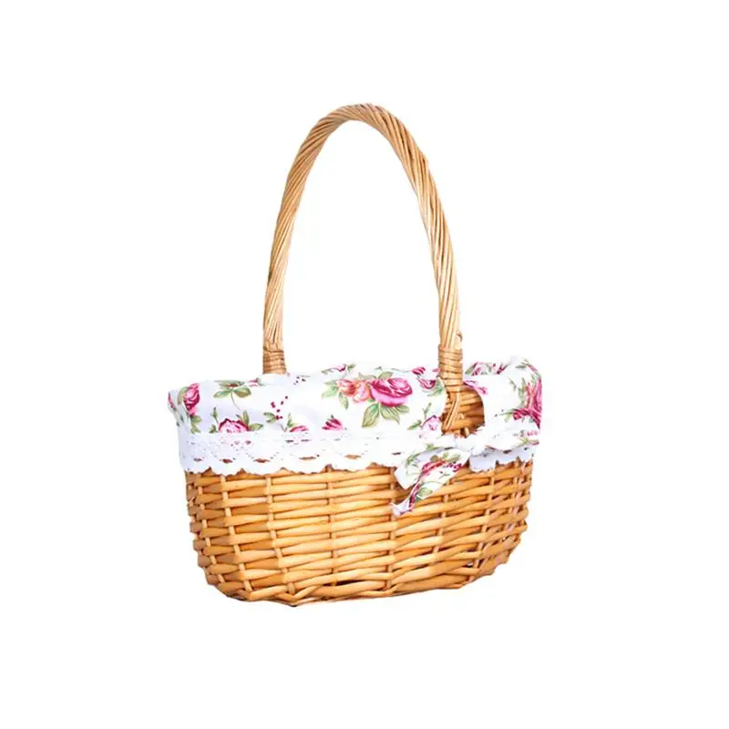 الدانتيل سلة تخزين خشبية البيضاوي عيد الفصح سلة التخزين مع مقبض ل البيض الزفاف نزهة المطبخ سلة فاكهة لعبة المنظم