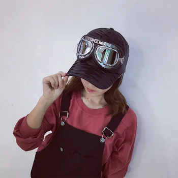 

Autumn And Winter New Pattern High Quality PU Baseball cap Women Winter Warm Hat With Ski Glasses Men Cap Gorra