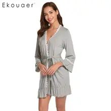 Ekouaer, женская сексуальная одежда для сна, халаты с длинным рукавом, кимоно, халаты с открытой передней кружевной отделкой, ночные рубашки, Ночная одежда для ванной, спа-Халат