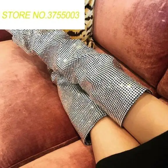 

2018 Super Hot Luxury Crystal Women Over The Knee Boots Sexy Pointy Toe Ladies Finger High Heel Boots Fashion Knight Boots