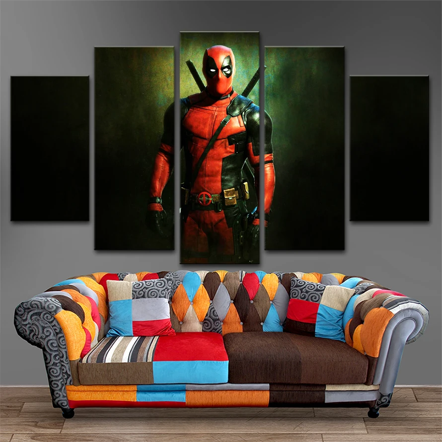 

5 Pieces Movie Deadpool Warrior Poster For Modern Living Room Decorative Top-Rated Canvas Print Type Modular Picture Decor Frame