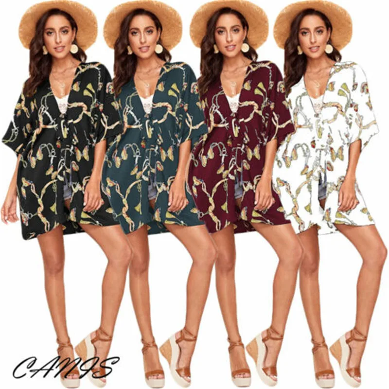 Elegant Beach Dress Woman Seven Quarter Sleeve Cover Ups Beachwear