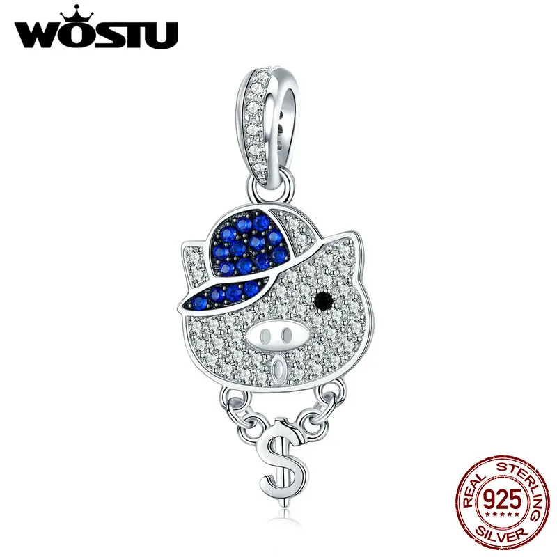 

WOSTU 925 Sterling Silver Hip-pop Piggy Dollar Beads Charm Fit Original Bracelet Pendant Silver DIY Jewelry Accessories CTC048