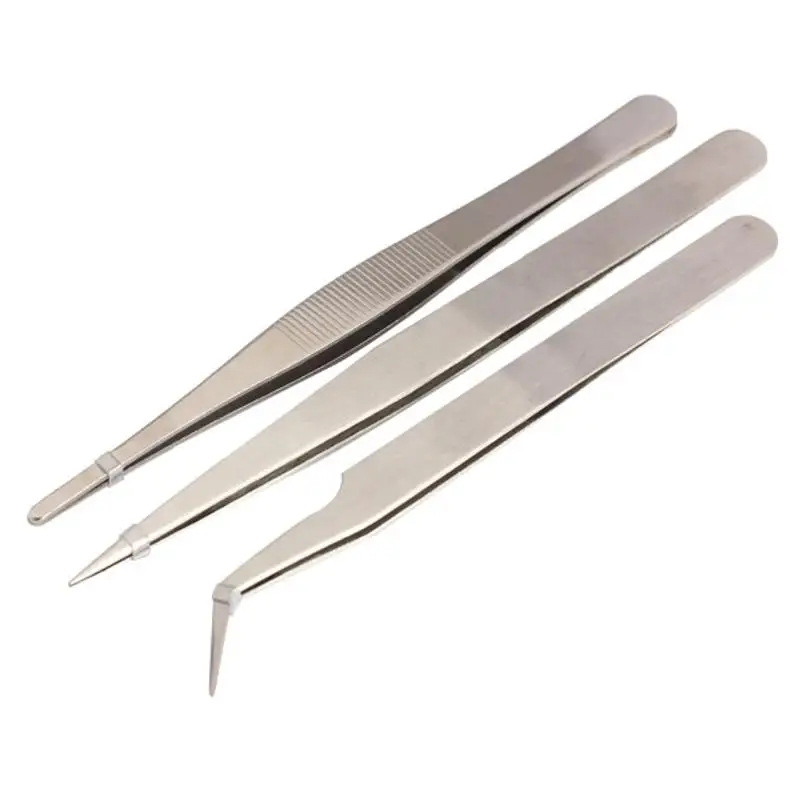 

3pcs Tweezers Portable Stainless Steel Anti-static Eyelash Tweezers Watchmaker Repairing Tools Dental Durable Extension Tool