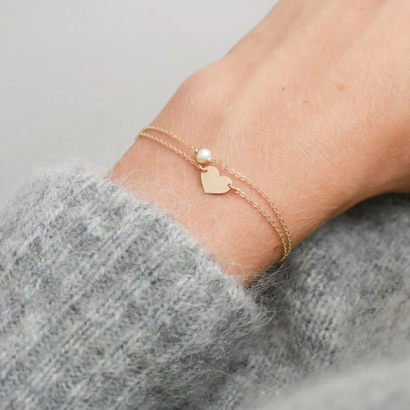 

Sale Simple Gold Silver Color Bangles New Heart Pearl Bracelets For Women 2019 Fashion Jewelry