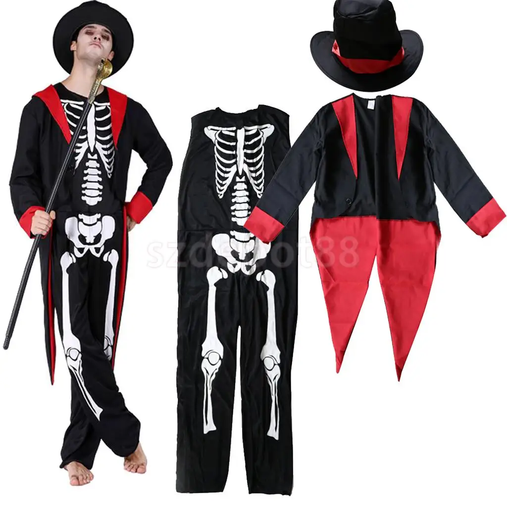 

Mexican Day of the Dead Zombie Skeleton Costume Spanish Hat Halloween Party Fancy Dress Adult Mens Ghost Outfit