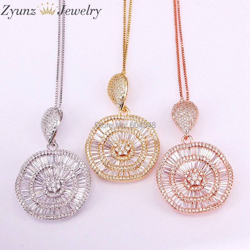 

3PCS ZYZ334-7540 CZ Micro Pave Flower Round Disc Pendant, Cubic Zirconia Rose Gold/Gold/Silver/Focal Pendant Necklace