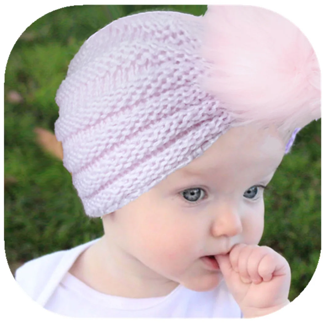 Cute Toddler Skullies Kids Girl Turban Knitted Beanie Pom Pom Hat