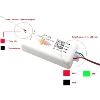 

CLAITE Brightness Adjustable DC5-24V SP107E RGB Music Bluetooth LED Controller for WS2812 SK6812 SK9822 Strip Light