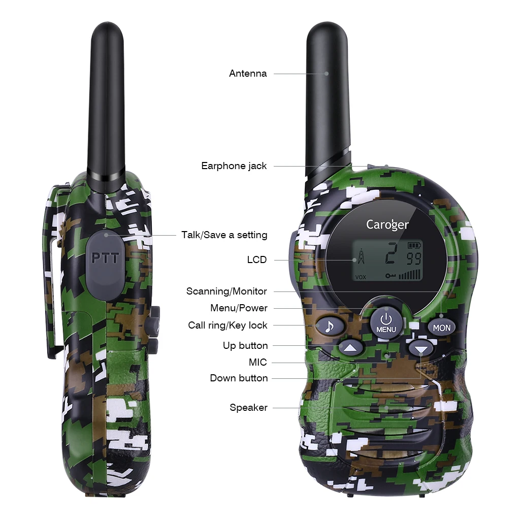 2 шт. Caroger CR388A Бесплатная Лицензия 22 канала Walkie Talkies FRS/GMRS 462/467MHZ двухстороннее радио