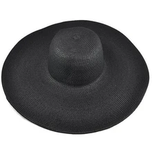 Дамы превосходное Лето солнце пляж флоппи Дерби шляпа с широкими большими полями соломы-черный