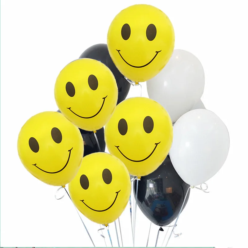 

12 inch Balloons Smiley Face Expression Yellow Latex Balloons Black white Inflatable Balls Birthday Party Decoration