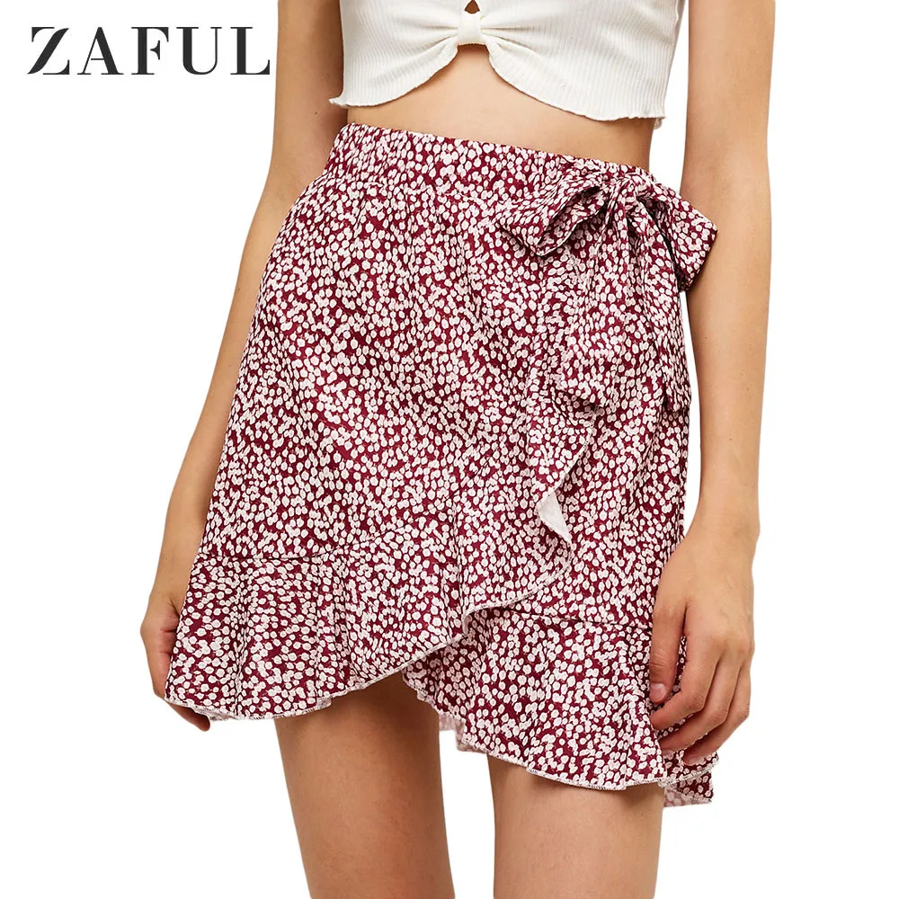 

ZAFUL Floral Frilled Knotted Mini Skirt Beachwear Swimsuit Swimwear