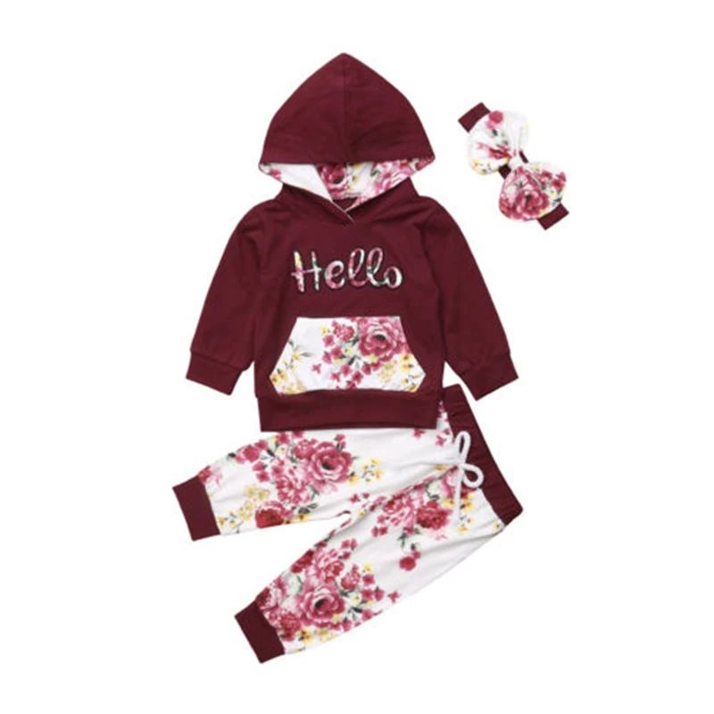 

3PCS Newborn Baby Girl Clothes Cotton T-shirt printed Tops+Pants Outfits Sets