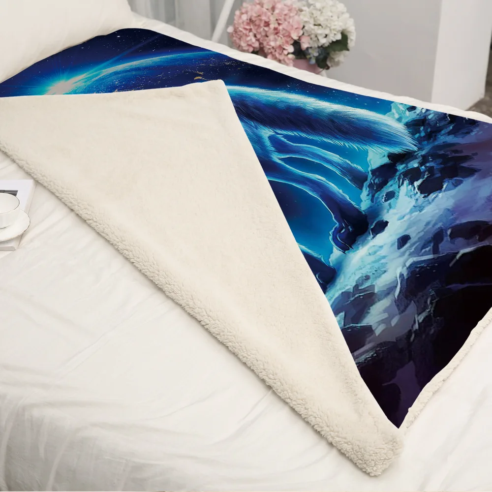 Диван подушка коврик для йоги одеяло кондиционер утолщенное Двухслойное плюшевое 3d цифровое печатное одеяло волк серия