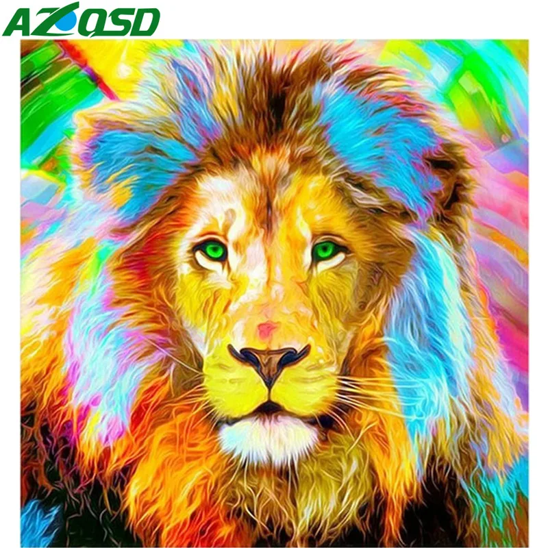 

AZQSD Full Square Diamond Embroidery Sale Animal Pictures Of Rhinestones Home Decor Diamond Painting Lion Needlework Handicrafts
