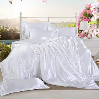 

Solid Grey Bedlinen Silk Satin Duvet Cover Black White Bedding Sets 3/4pcs Twin Queen King Size Pure Color Bed Sheet Pillow 39