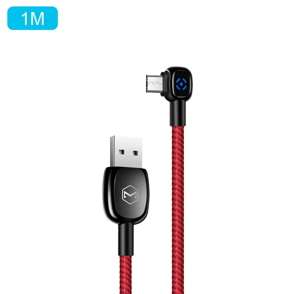 

90 Degree Double Elbow Micro USB Nylon Charging Cable Fast Charging Intelligent Power Off For Samsung S7 Android Data Cable