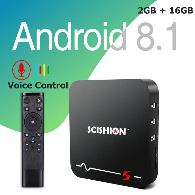 

NEW SCISHION Model S Voice Remote TV Box RK3229 Android 8.1 2GB RAM + 16GB ROM 2.4G WiFi 100Mbps Support 4K H.265 Set Top Box