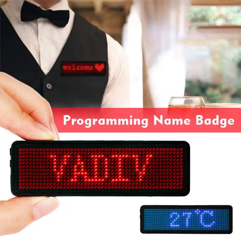 

2019 New 12*48 Pixel LED Name Badge with Magnet and Pin Scrolling Display Message Sign Dots Rechargeable Led Name Tag for Event