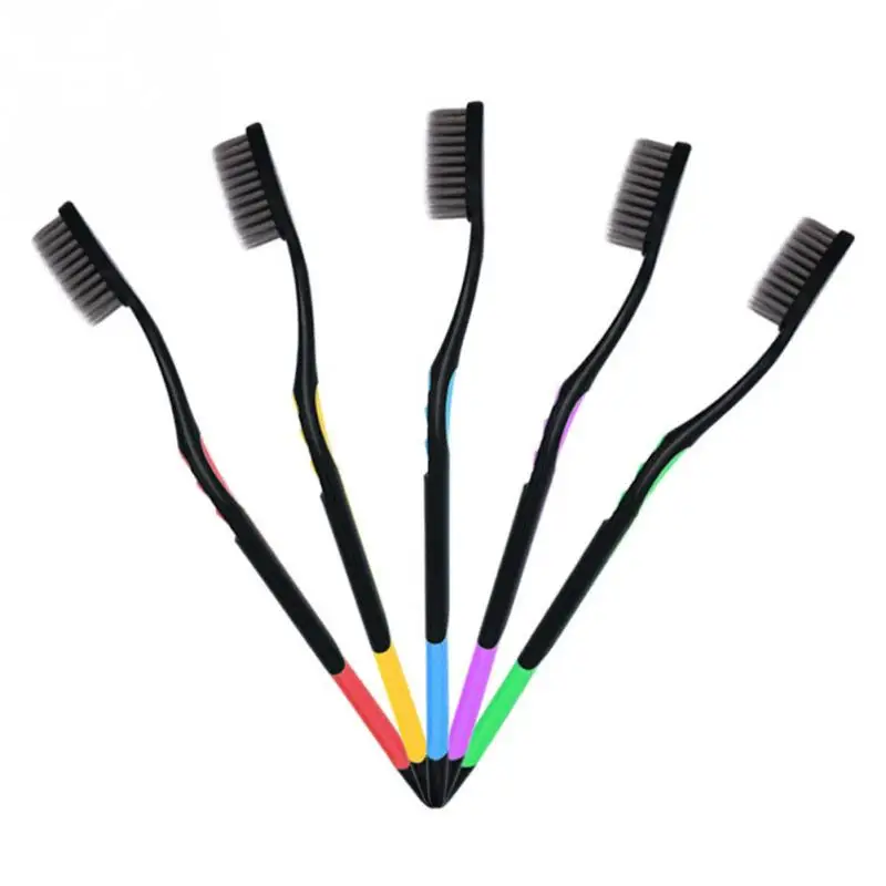 10 pz Delle Donne degli uomini di Bambù del Carbone di legna Spazzolino Da Denti Set Morbido Dei Capelli Unisex Sottile Antiscivolo Maniglia Adulto Famiglia Spazzolino Da Denti Set Colore Casuale