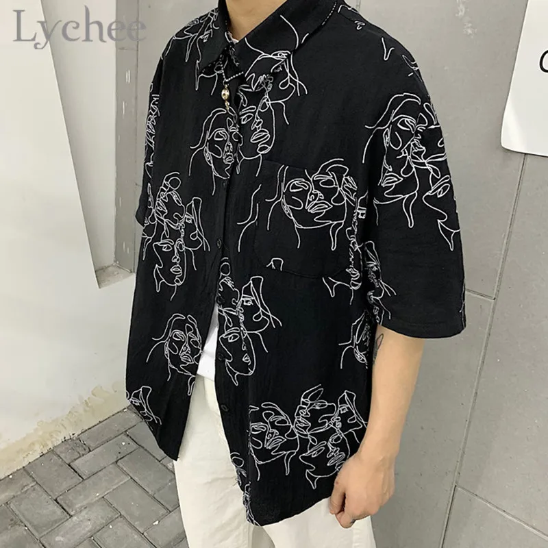 Lychee японский стиль принт лица женские блузки 2019 лето весна короткий рукав
