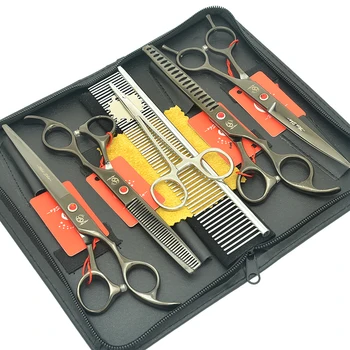 

Meisha 7" Black Dog Grooming Scissors Set with Forceps High Quality Pet Straight Curved Cutting Shears Thinning Clippers HB0239