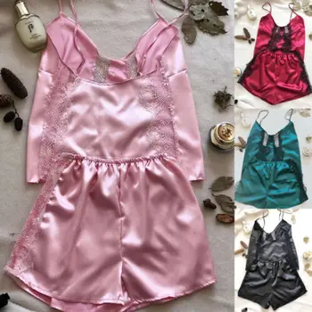 

Sexy Women Sleepwear Set Satin Lace Robe Lingerie Nightdress G-string Pajamas