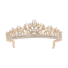 Стразы свадебная корона тиара Принцесса Корона Головные уборы с жемчугом Ювелирные изделия Свадебные аксессуары для волос(Золотой